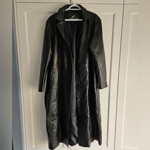 Long Black Leather Trench Coat - Women's